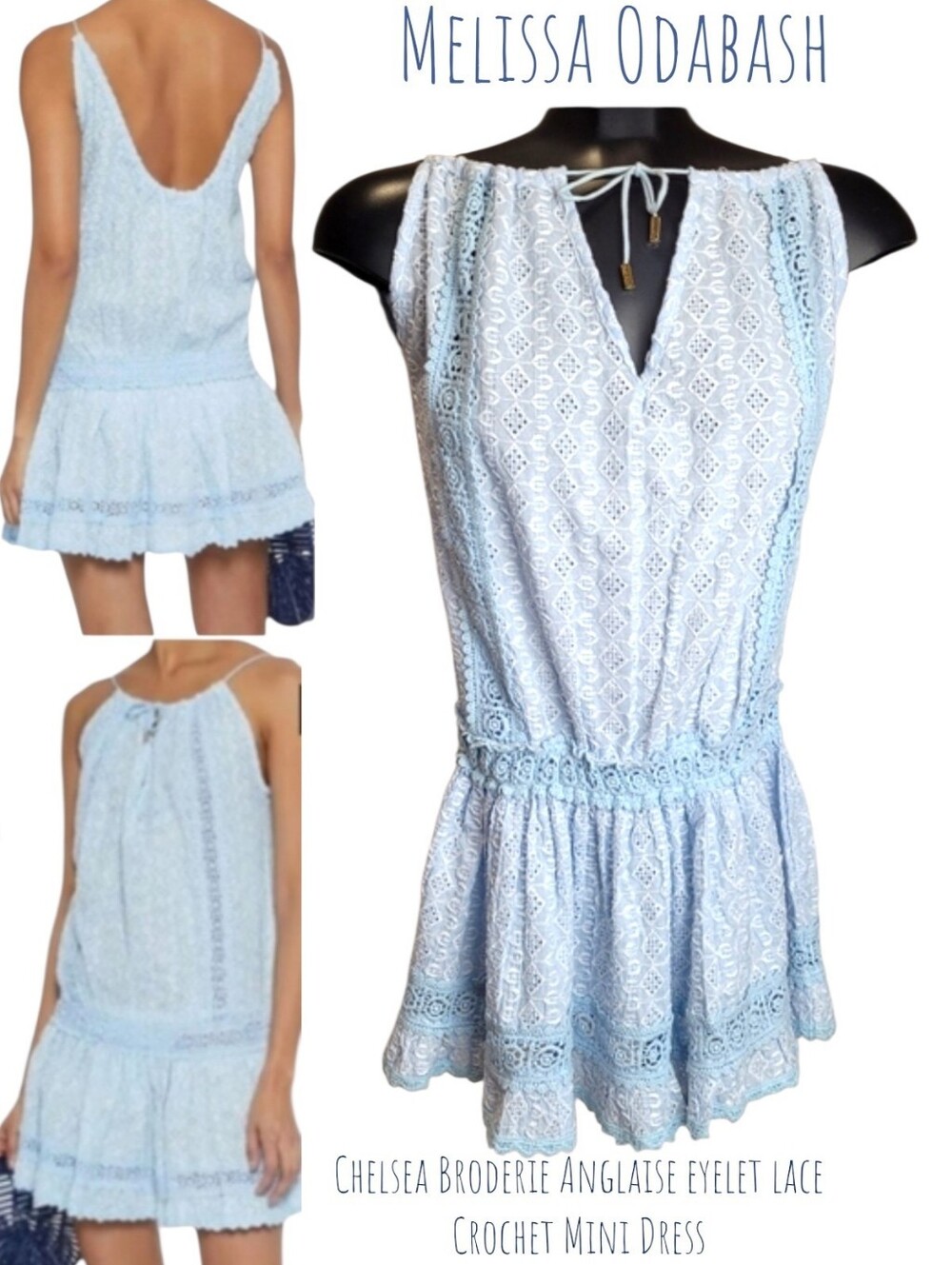 Melissa Odabash Women Chelsea Broderie Anglaise eyelet lace Crochet Mini Dress S